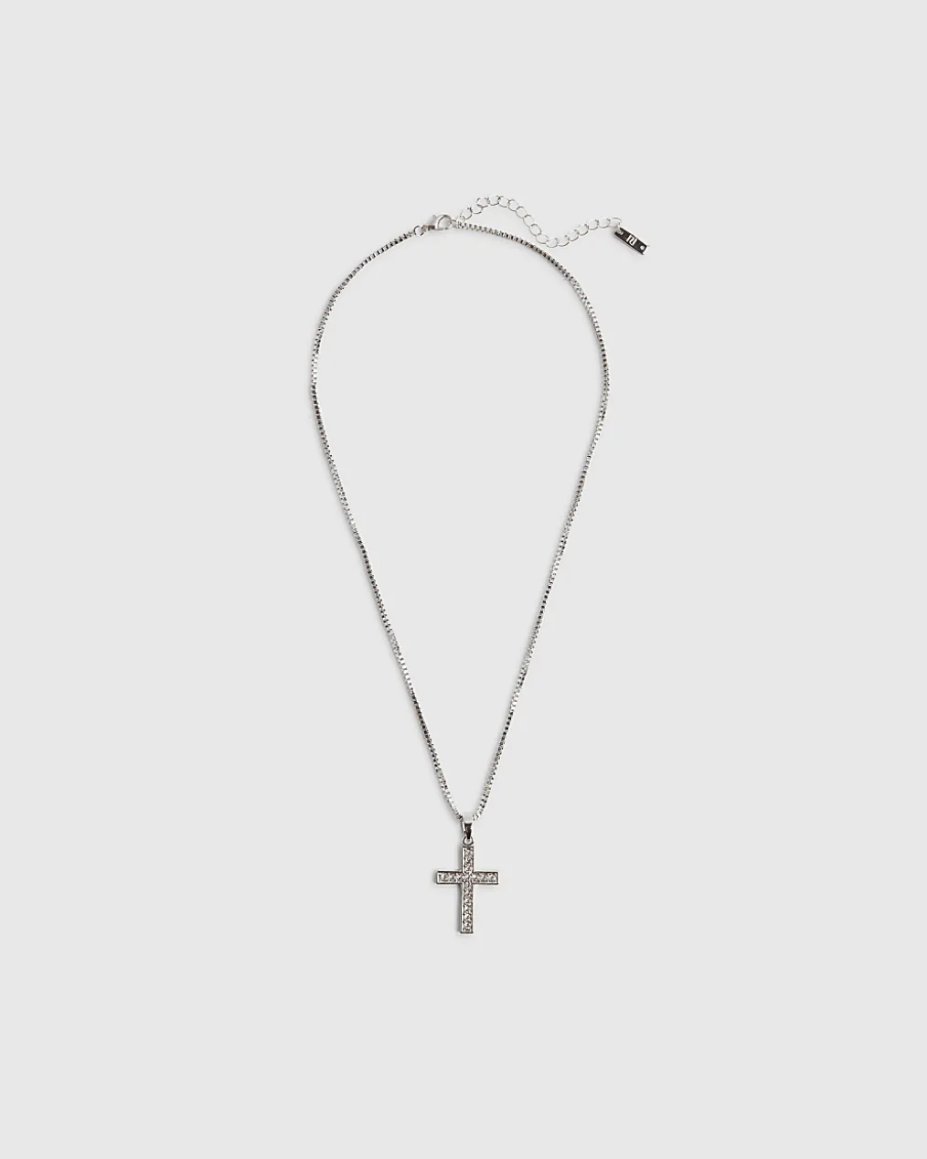 Silver Diamond Simulant Cross Necklace