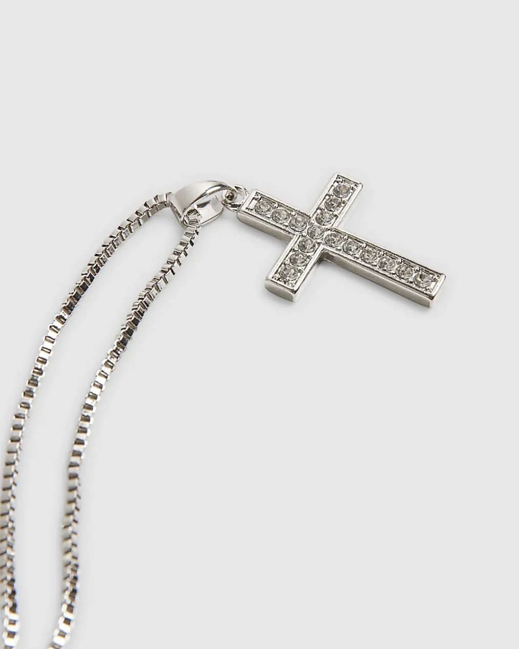 Silver Diamond Simulant Cross Necklace