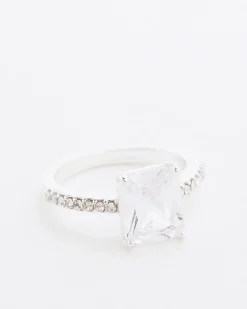 Silver Diamond Simulant Ring