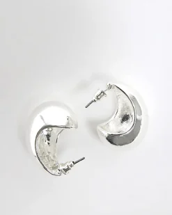 Silver Domed Hoop Earrings