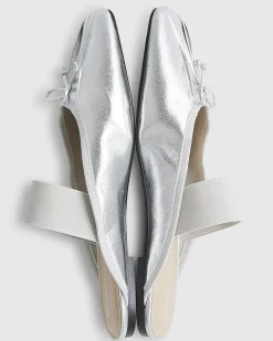 Silver Elastic Strap Backless Ballet Flats