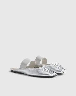 Silver Elastic Strap Backless Ballet Flats