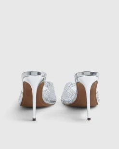 Silver Embellished Heeled Mule Sandals