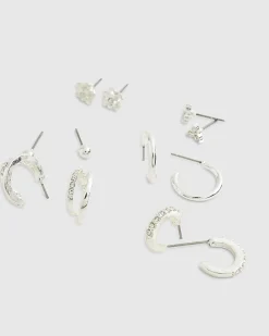 Silver Heart And Bow Multipack Earrings