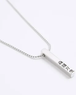 Silver Japanese Bar Pendant Necklace