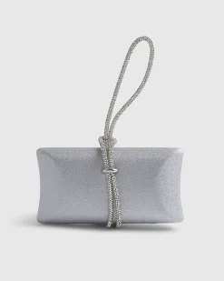 Silver Knotted Handle Clutch Bag