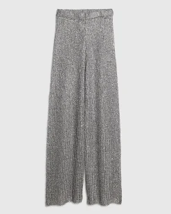 Silver Metallic Knit Wide Leg Trousers
