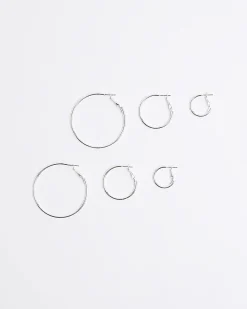 Silver Mixed Hoop Earrings Pack of 3