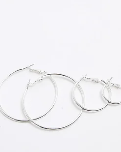 Silver Mixed Hoop Earrings Pack of 3