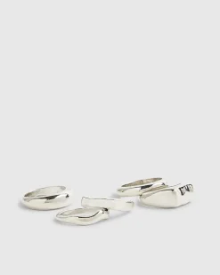 Silver Pack Of 5 Rings