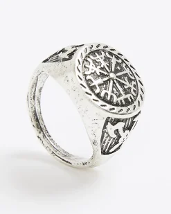 Silver Rhodium Compass Ring