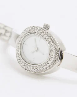 Silver Skinny Strap Oval Watch