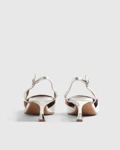 Silver Slingback Low Court Heels