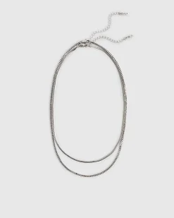 Silver Snake Chain Necklace Pack Of 2