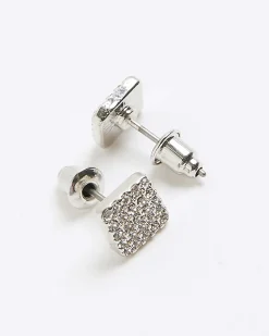 Silver Square Stud Earrings