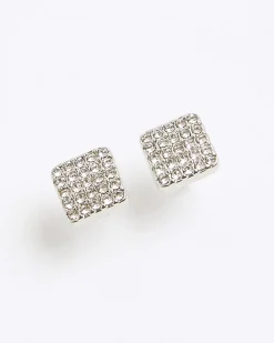 Silver Square Stud Earrings