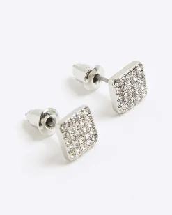 Silver Square Stud Earrings