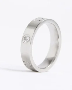Silver Stainless Steel Diamante Ring