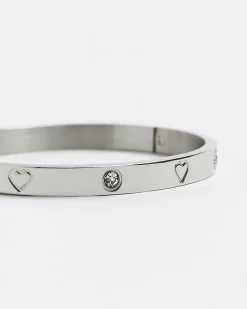 Silver Stainless Steel Heart Cuff Bracelet
