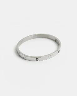 Silver Stainless Steel Heart Cuff Bracelet