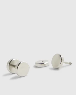 Silver Steel Circle Stud Earrings