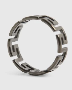 Silver Steel Greek Key Design Ring