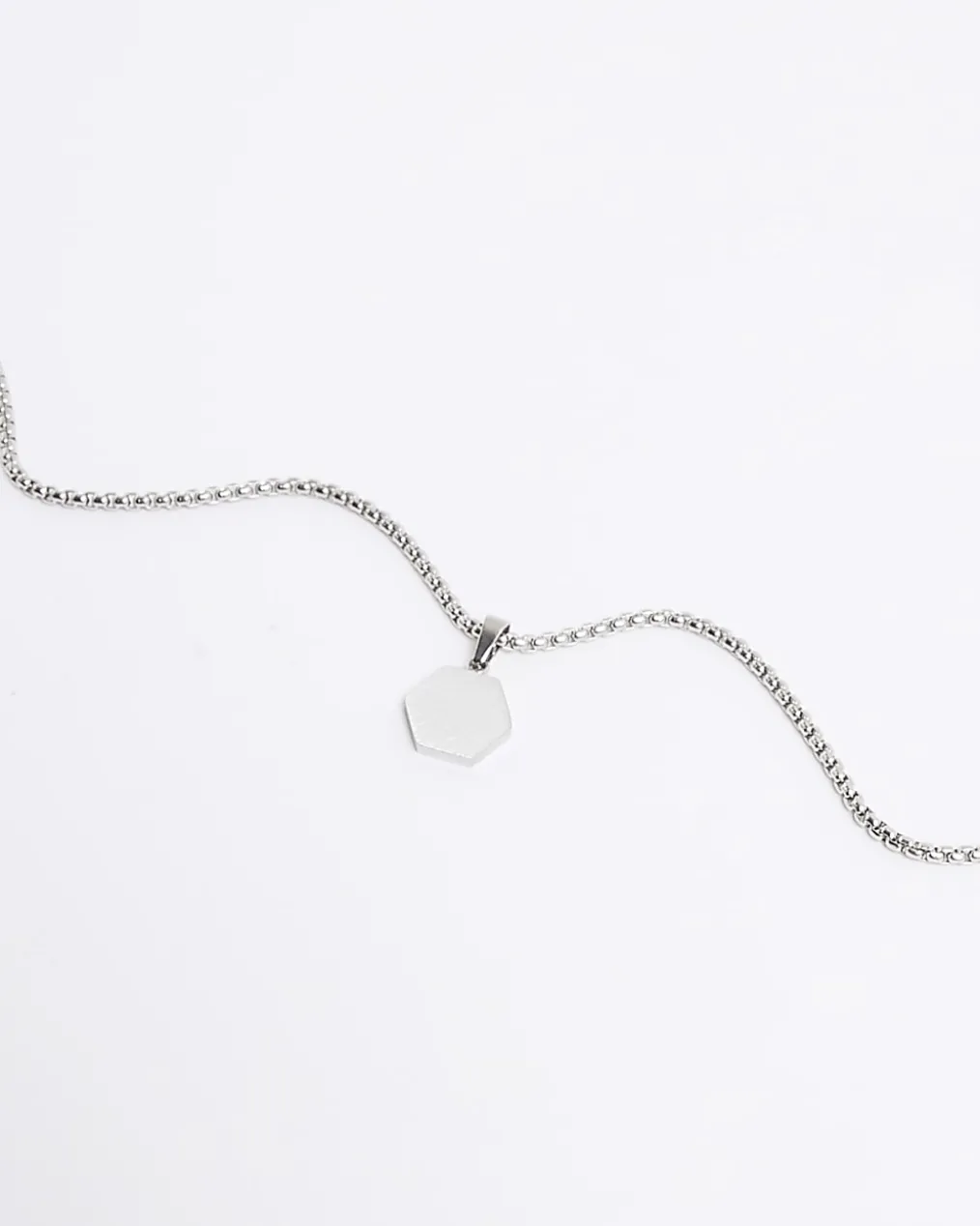 Silver Steel Hexagon Chain Necklace