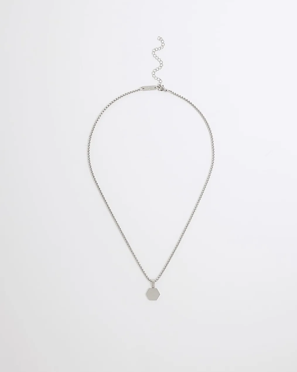 Silver Steel Hexagon Chain Necklace