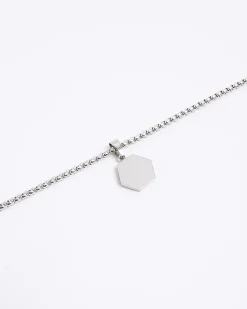 Silver Steel Hexagon Chain Necklace