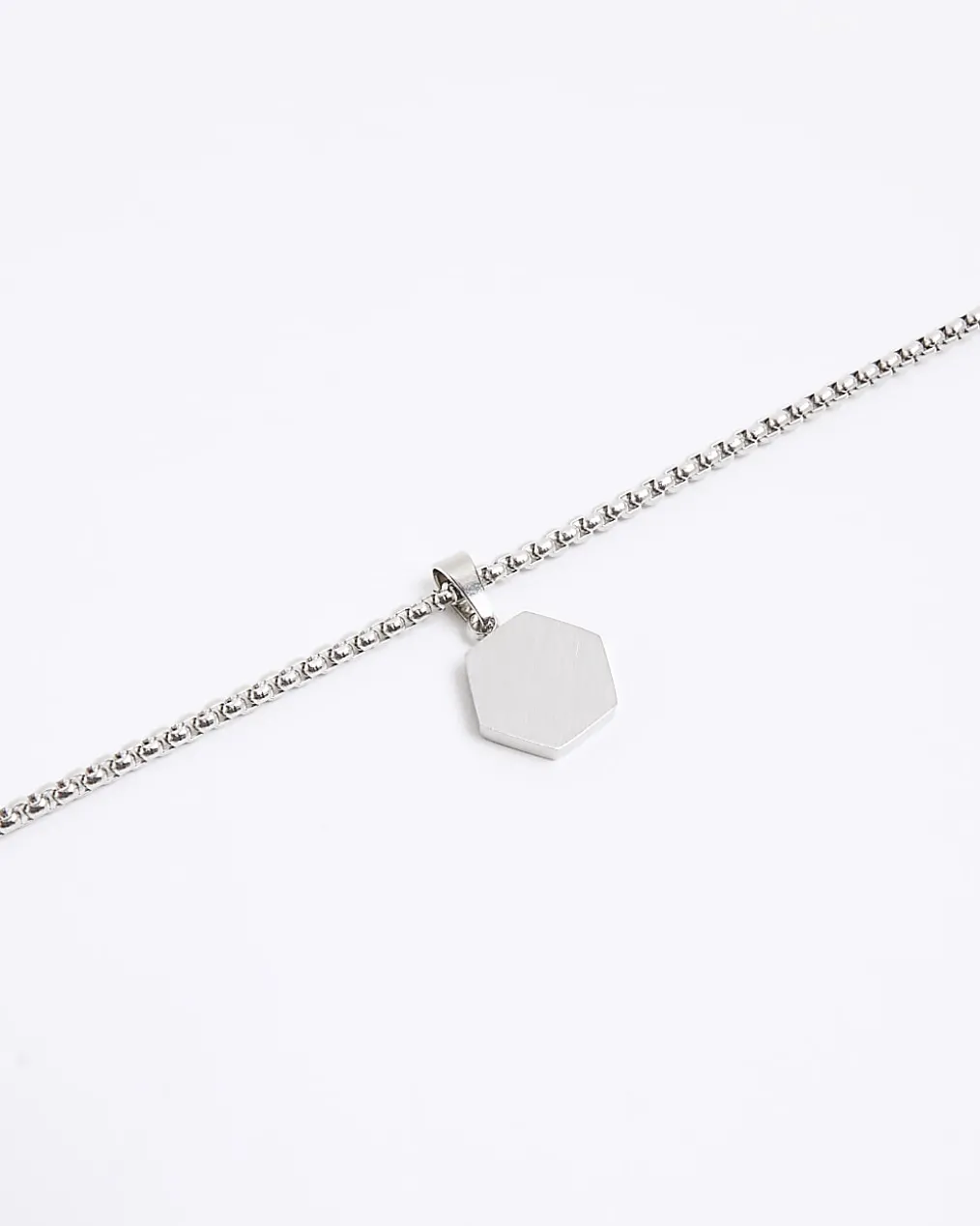 Silver Steel Hexagon Chain Necklace