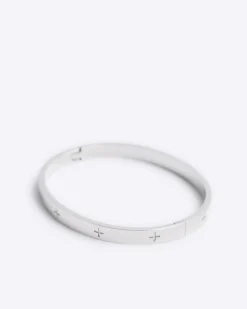 Steel Metal Rhodium Circle Bangle