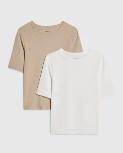 White & Beige Fitted T-Shirt Multipack