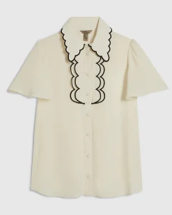 White Angel Sleeve Scallop Blouse