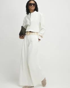 White Belted Wide Leg Trousers