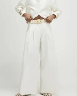 White Belted Wide Leg Trousers