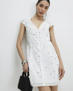 White Boutique 3D Flower Mini Dress
