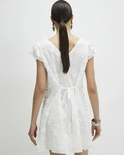 White Boutique 3D Flower Mini Dress