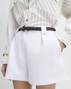 White Braided Belt Tailored Shorts