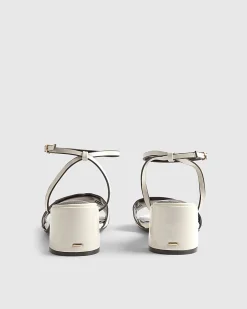 White Branded Block Heel Sandals