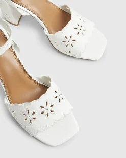 White Broderie Block Heel Sandals