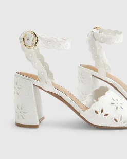 White Broderie Block Heel Sandals
