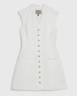 White Button Up Structured Mini Dress