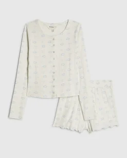 White Cardigan And Shorts Pyjama Set