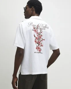 White Cherry Blossom Linen Look Shirt