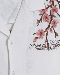White Cherry Blossom Linen Look Shirt