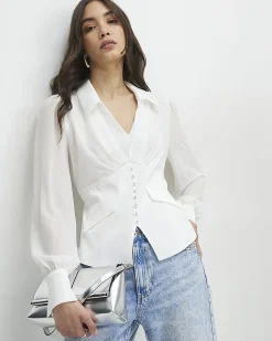 White Corset Detail Blouse