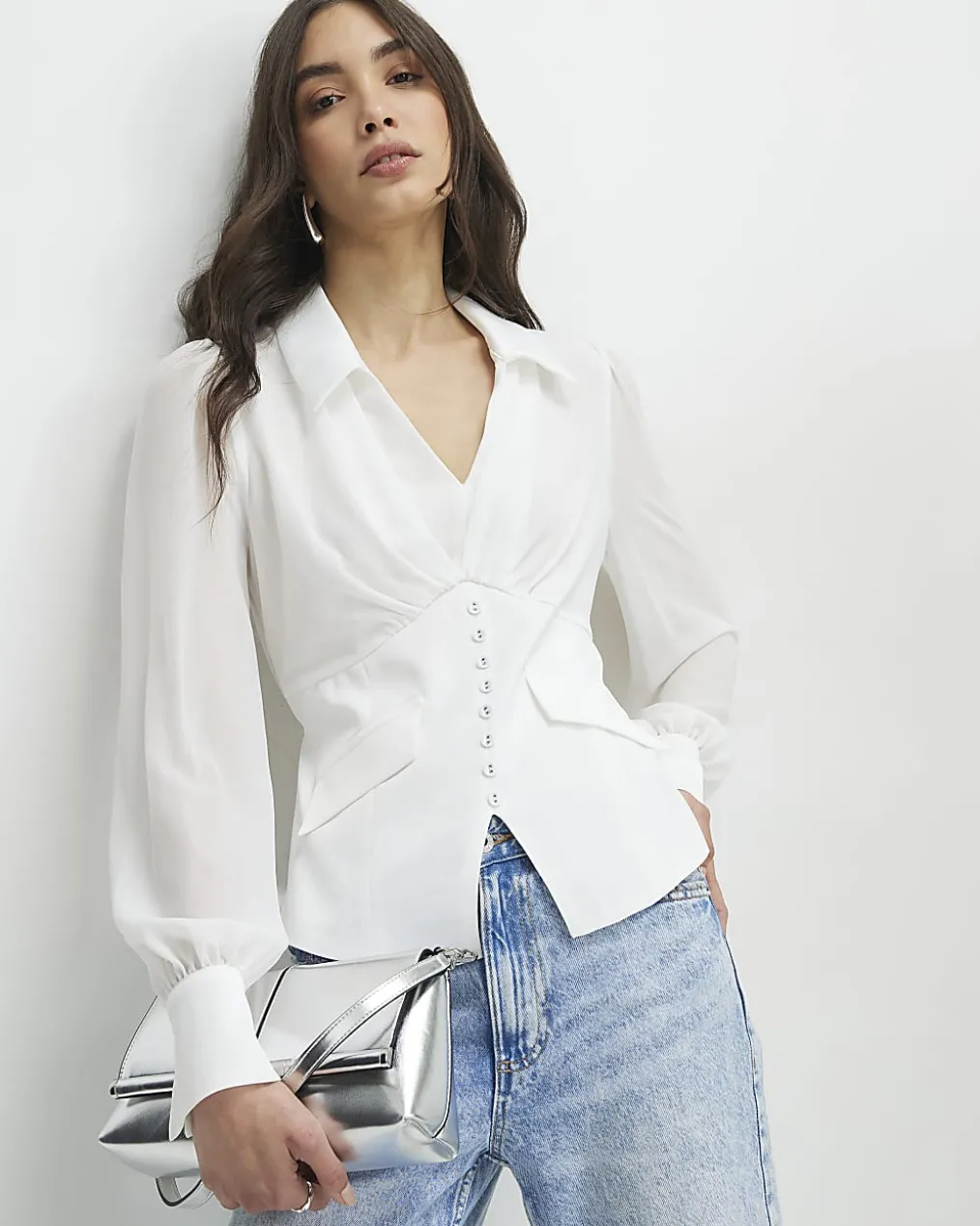 White Corset Detail Blouse