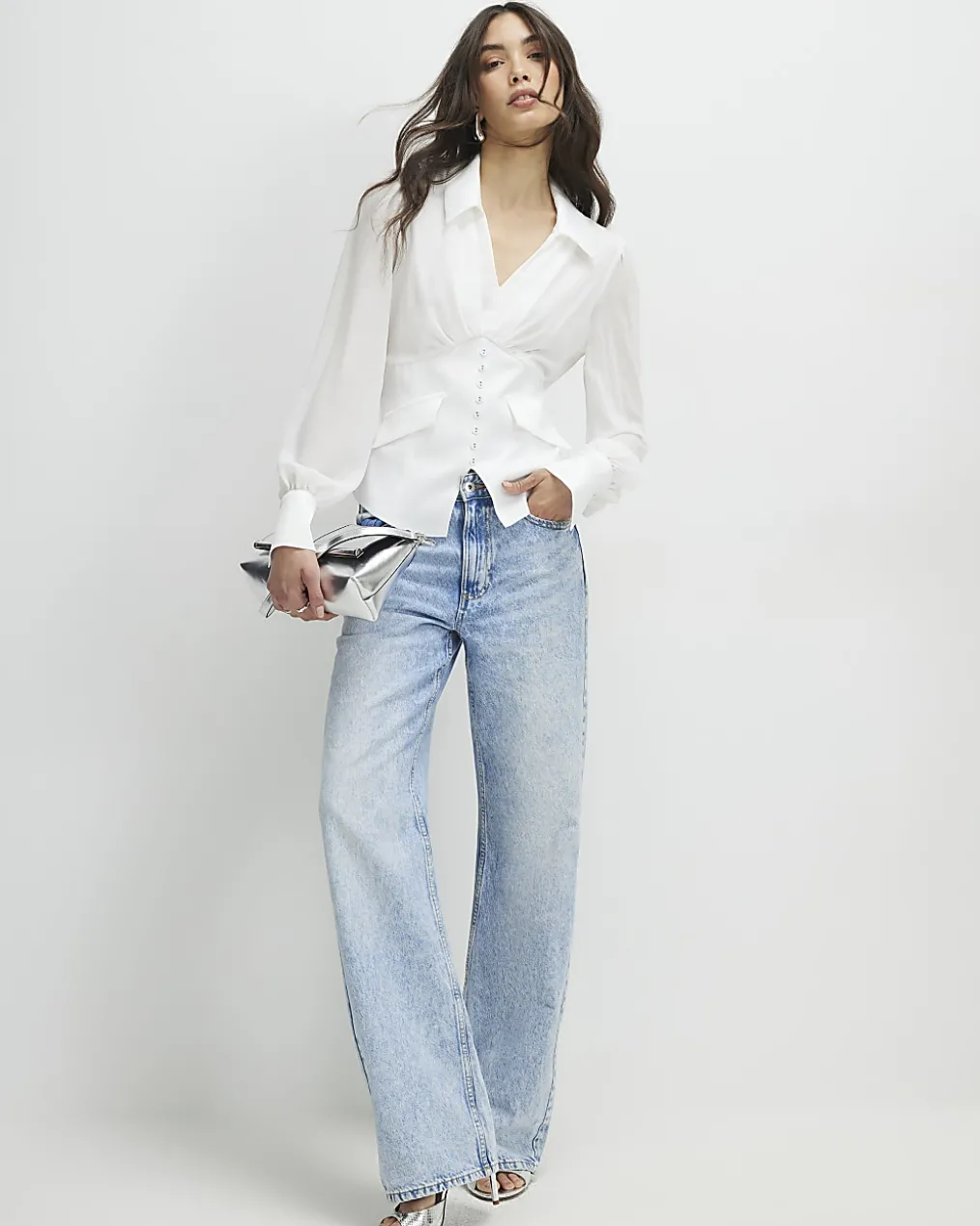 White Corset Detail Blouse