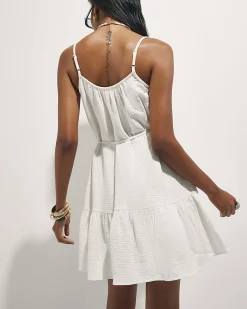 White Cotton Bead Embellished Cami Mini Dress