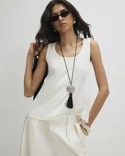White Cotton Blend Burnout Tank Top